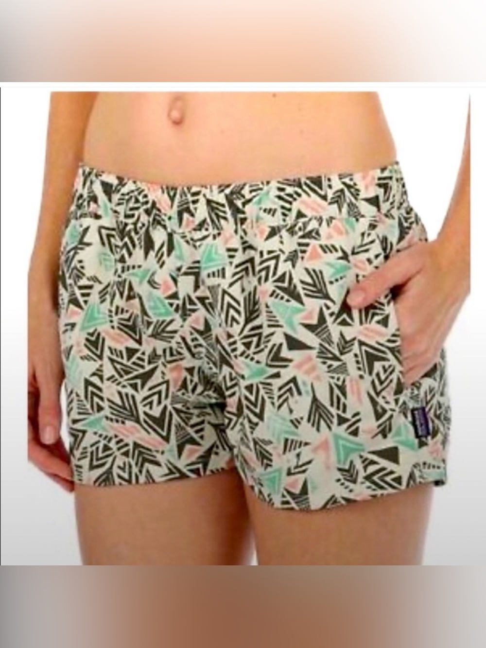 Patagonia Barely Baggy Quiver & Quill Geometric Print Shorts - Mint & Pink